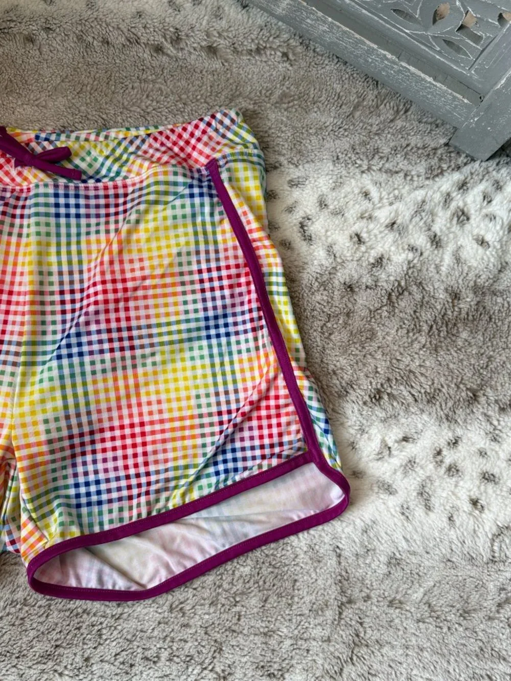 Lands' End rainbow plaid active shorts girls xlarge sporty athletic activewear